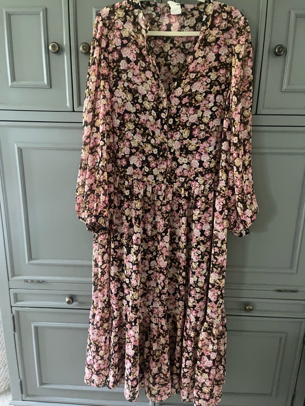 H&M Black Maxi Dress with Pink Floral Print